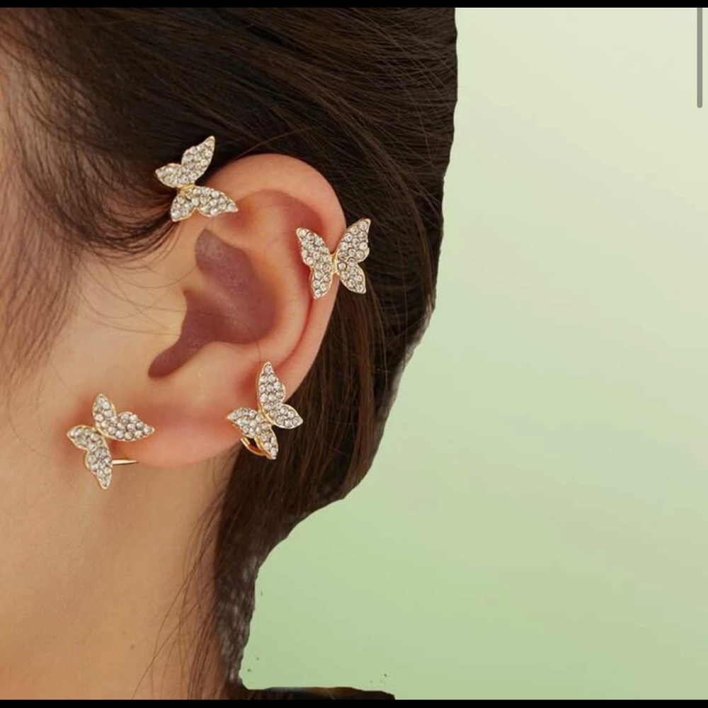 Butterfly Rhinestone Left Ear Cuff